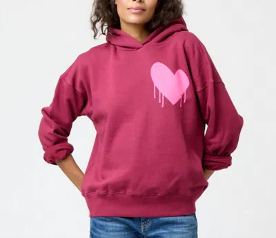 Kerri Rosenthal Boyfriend Drippy Heart Hoodie In Burgundy In White