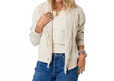 Kerri Rosenthal Fringe Shawl Collar Cardigan In Chalk In White
