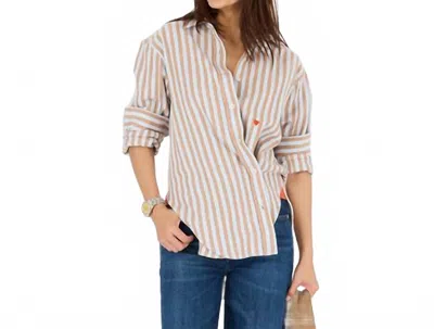 Kerri Rosenthal Jack Stripe Flannel Shirt In Steel Blue-brown In Multi