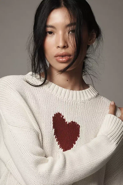 Kerri Rosenthal Lovey Heart Crew-neck Sweater In White