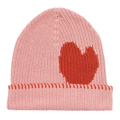 Kerri Rosenthal Max Heart Beanie In Rhubarb In Pink