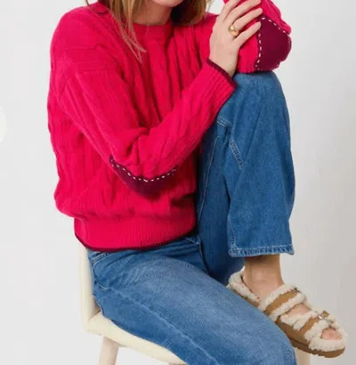 Kerri Rosenthal Maxwork Cable Crew Neck Sweater In Berry In Red