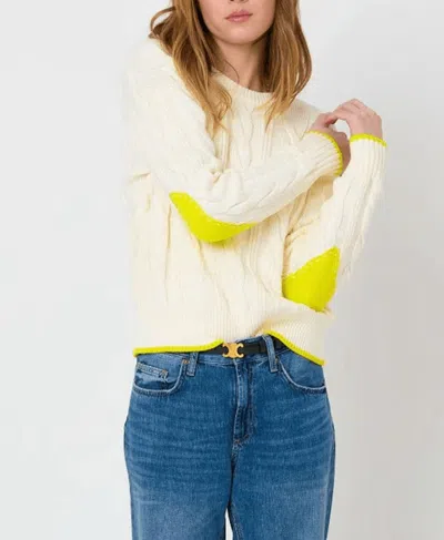Kerri Rosenthal Maxwork Cable Crew Neck Sweater In Ivory Tint In Yellow