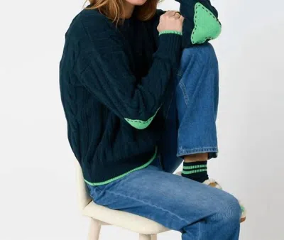 Kerri Rosenthal Maxwork Cable Crew Neck Sweater In Ocean In Blue