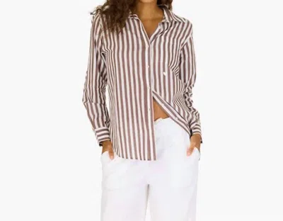 Kerri Rosenthal Mia Blouse In Brown/white Wide Stripe