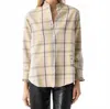 Kerri Rosenthal Mia Cabin Plaid Ruffle Shirt In Light Taupe Multi In Multi