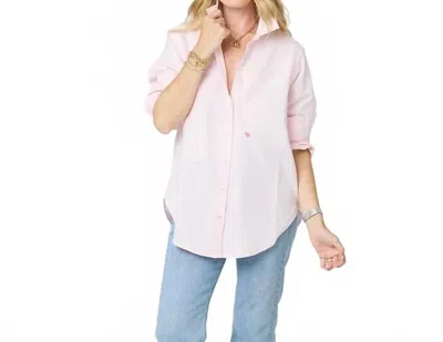 Kerri Rosenthal Mia Lightweight Long Sleeve Shirt In Oxford Pink In White