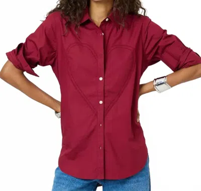 Kerri Rosenthal Mia Max Heart Button Down Shirt In Burgundy In Pink