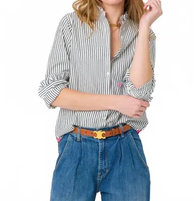 KERRI ROSENTHAL MIA RUFFLE BUTTON DOWN SHIRT IN BLACK STRIPE