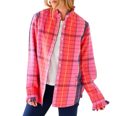 Kerri Rosenthal Mia Ruffle Flannel Shirt In Cabin Plaid In Pink