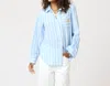 Kerri Rosenthal Mia Stripe Positano Shirt In Light Blue In Blue