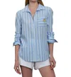 Kerri Rosenthal Mia Stripe Positano Shirt In Santorini Blue In Multi