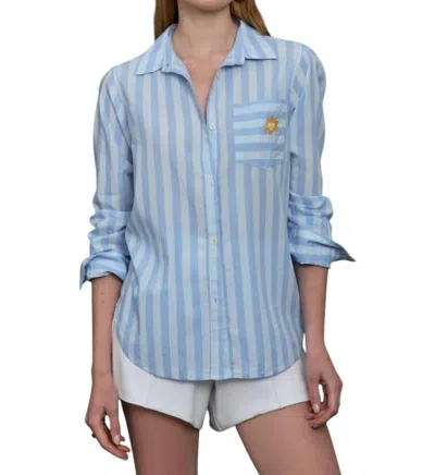 KERRI ROSENTHAL MIA STRIPE POSITANO SHIRT IN SANTORINI BLUE