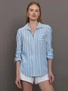 Kerri Rosenthal Mia Stripe Positano Shirt In Santorini Blue In Santorini Blue