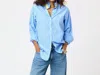 Kerri Rosenthal Mia Stripe Ruffle Shirt In Mid Blue In Blue