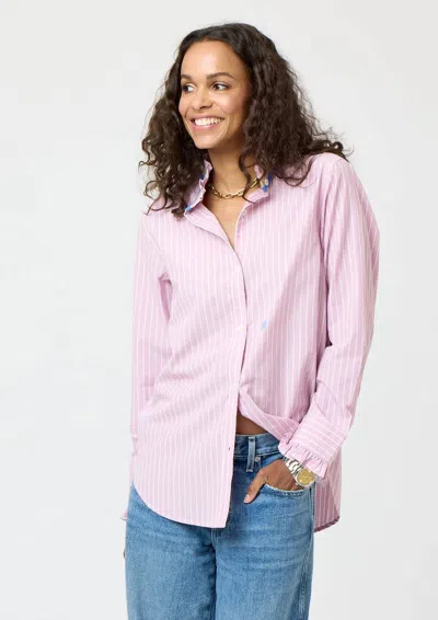 Kerri Rosenthal Mia Stripe Ruffle Shirt In Pink