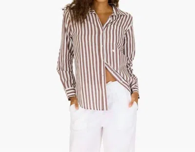 Kerri Rosenthal Mia Stripe Shirt In Brown And White Stripe In Multi