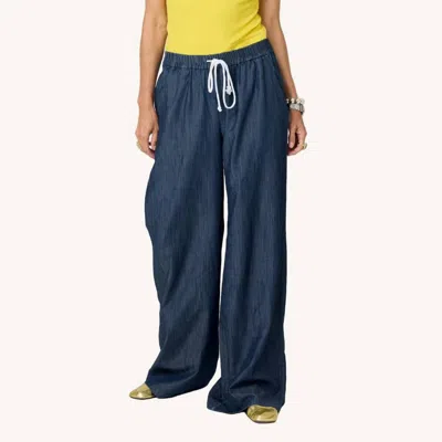 Kerri Rosenthal Palazzo Wide Leg Pants In True Denim In Blue