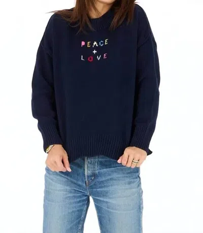 Kerri Rosenthal Peace And Love Boyfriend Sweater In Indigo In Blue