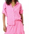 Kerri Rosenthal Pia Eyelet Button Up Shirt In Neon Pink In Pink