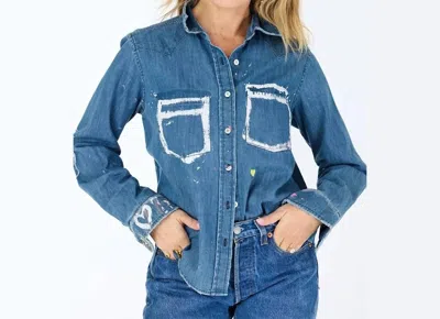 Kerri Rosenthal Pia Western Studio Shirt In True Denim In Blue