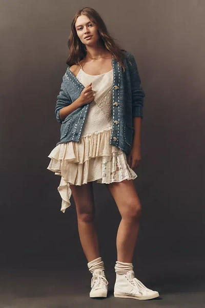 Kerri Rosenthal Short Poppy Smiley Cardigan Sweater In Blue
