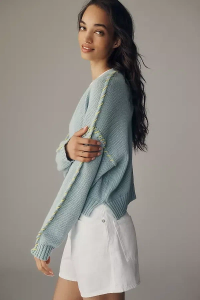 Kerri Rosenthal Sienna 100% Cotton Cardigan Sweater In Blue