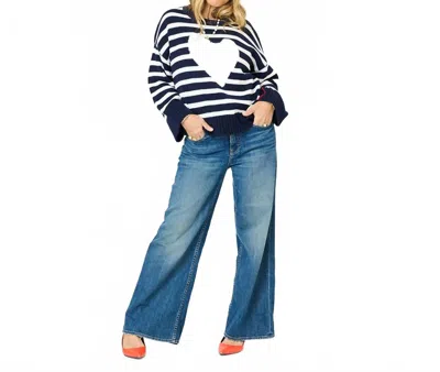 Kerri Rosenthal Summer Imperfect Heart Sweater In Navy Stripe In Blue