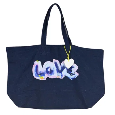 Kerri Rosenthal The Small Tote Wild Love Bag In Dark Denim In Blue