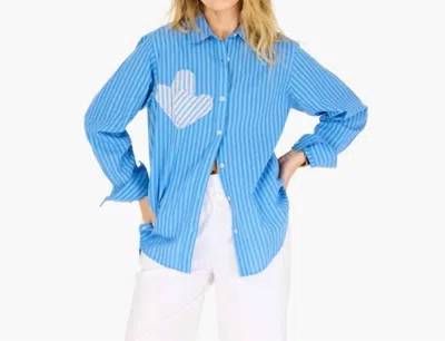 Kerri Rosenthal Women's Mia Stripe Patchwork Shirt In Light Blue Mid Blue