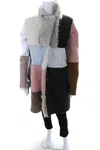 Kervin Marc Womens Leather Multicolor Patchwork Collar Shearling Coat In Multi