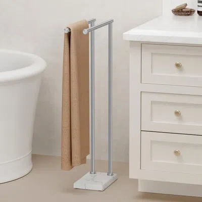 Kes 2-tier Free Standing Towel Racks For Bathroom Floor With Weighted Natural Marble Base 37-inch In Brown