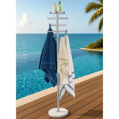 Kes 59 Inch Outdoor Towel Rack, Pool Towel Rack With Weighted Marble Base, 360° Adjustable In Brushed Nickel