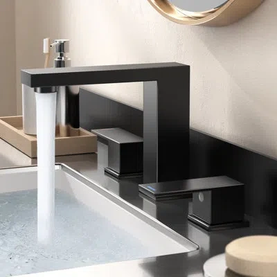 Kes Bathroom Faucet 8 Inch Widespread With 3 Hole And Supply Hoses 18/8 Stainless Steel In Black