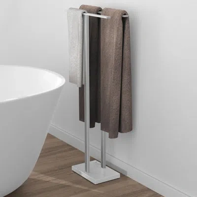 Kes Bathroom Free Standing Towel Rack 43" H With Marble Base 2-tier 18/8 Stainless Steel Brushed In Brushed Nickel