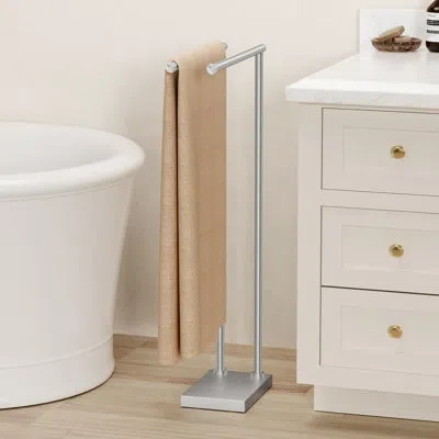 Kes Bathroom Freestanding Towel Rack 37" H Fits Large Bath Towel In Brushed Nickel