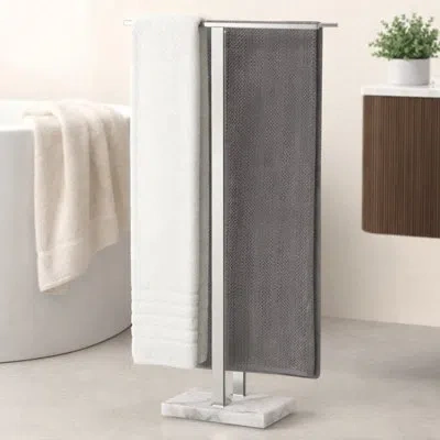 Kes Bathroom Freestanding Towel Rack 37" H With Marble Base Fits Large Bath Towel In Brushed Nickel,white Marble