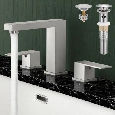 Kes Bathroom Sink Faucet Widespread Cupc With Supply Hoses And 2 Handles With Drain Assembly In Brushed Nickel