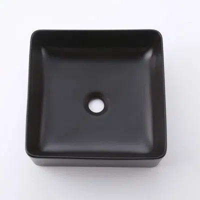 Kes Black Bathroom Vessel Sink 14 Inch Above Counter Square Ceramic Countertop Sink For Cabinet Lavatory In Matte Black