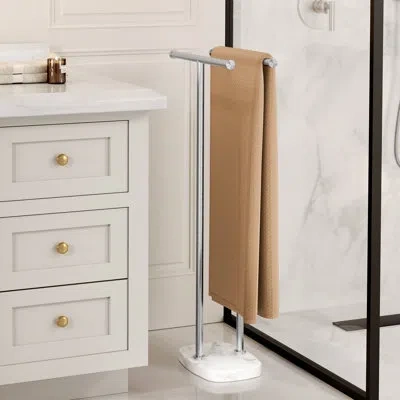 Kes Free Standing Bath Towel Racks For Bathroom, 10.5 Lbs Weighted Marble Base Towel Rack Stand, Double  In Brushed Nickel