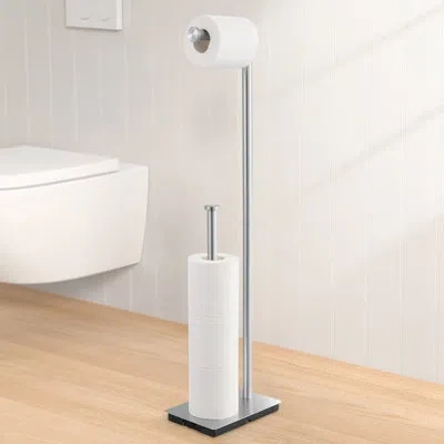 Kes Freestanding Toilet Paper Holder With Reserve For Bathroom With Weighted Base 29" H In Brushed Nickel