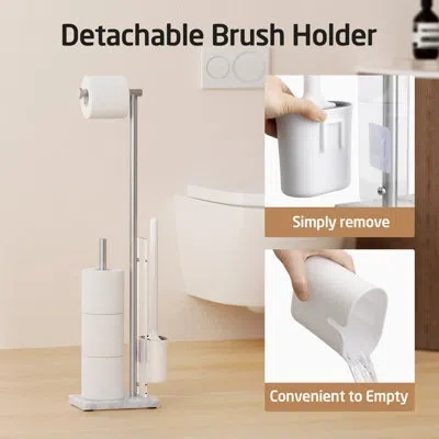 Kes Freestanding Toilet Paper Holder With Toilet Brush With Marbel Base In Stainless Steel;brushed Nickel