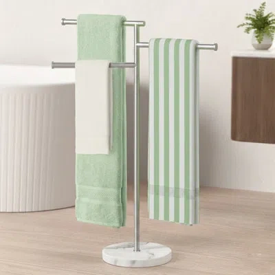 Kes Freestanding Towel Stand 3 Bath Towel Racks With Weighted Marble Base Sus304 Stainless Steel In Brushed Silver