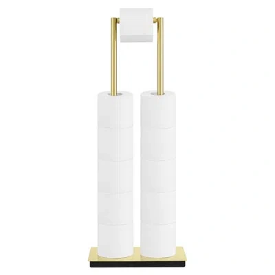 Kes Gold Toilet Paper Holder Stand With Reserve 11 Rolls, Free Standing Toilet Roll Holder Stand With He In Stainless Steel;brushed Gold