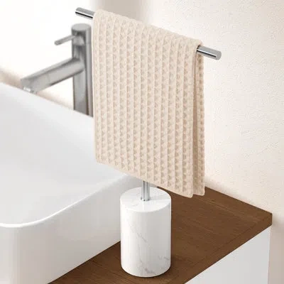 Kes Hand Towel Rack For Bathroom Countertop With Small Marble Base Brushed Finish 15-inch In White