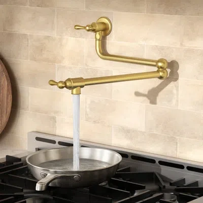 Kes Kitchen Pot Filler Classic Style, Over Stove Wall Mounted Pot Filler Stainless Steel No Lead In Brushed Gold