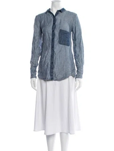 Pre-owned Kes Linen Long Sleeve Button-up Top In Blue