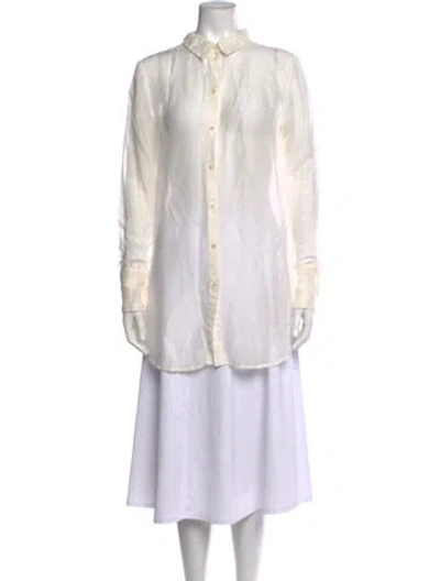 Pre-owned Kes Long Sleeve Button-up Top In White