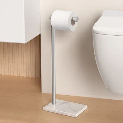 Kes Natural Marble Freestanding Toilet Paper Holder Bathroom Tissue Roll Holder In Brushed Nickel