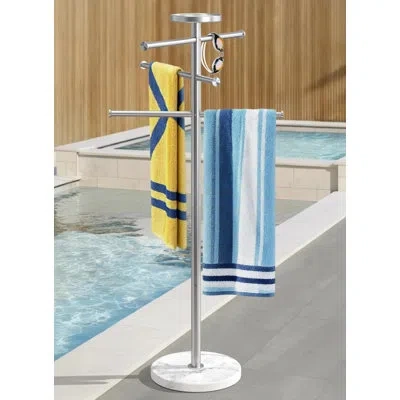 Kes Natural Marble Outdoor Towel Rack, 5-feet Pool Towel Rack For Hot Tub 18/8 Stainless Steel With Adju In White